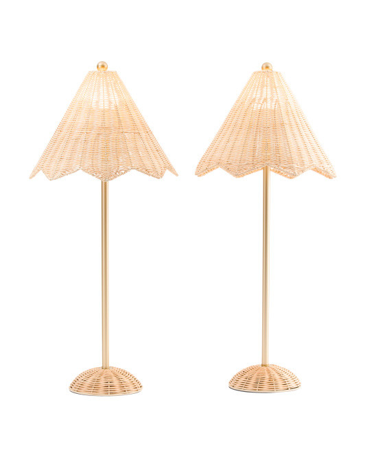 Set Of 2 28.5in Rattan Scalloped Table Lamps | Lighting | Marshalls | Marshalls