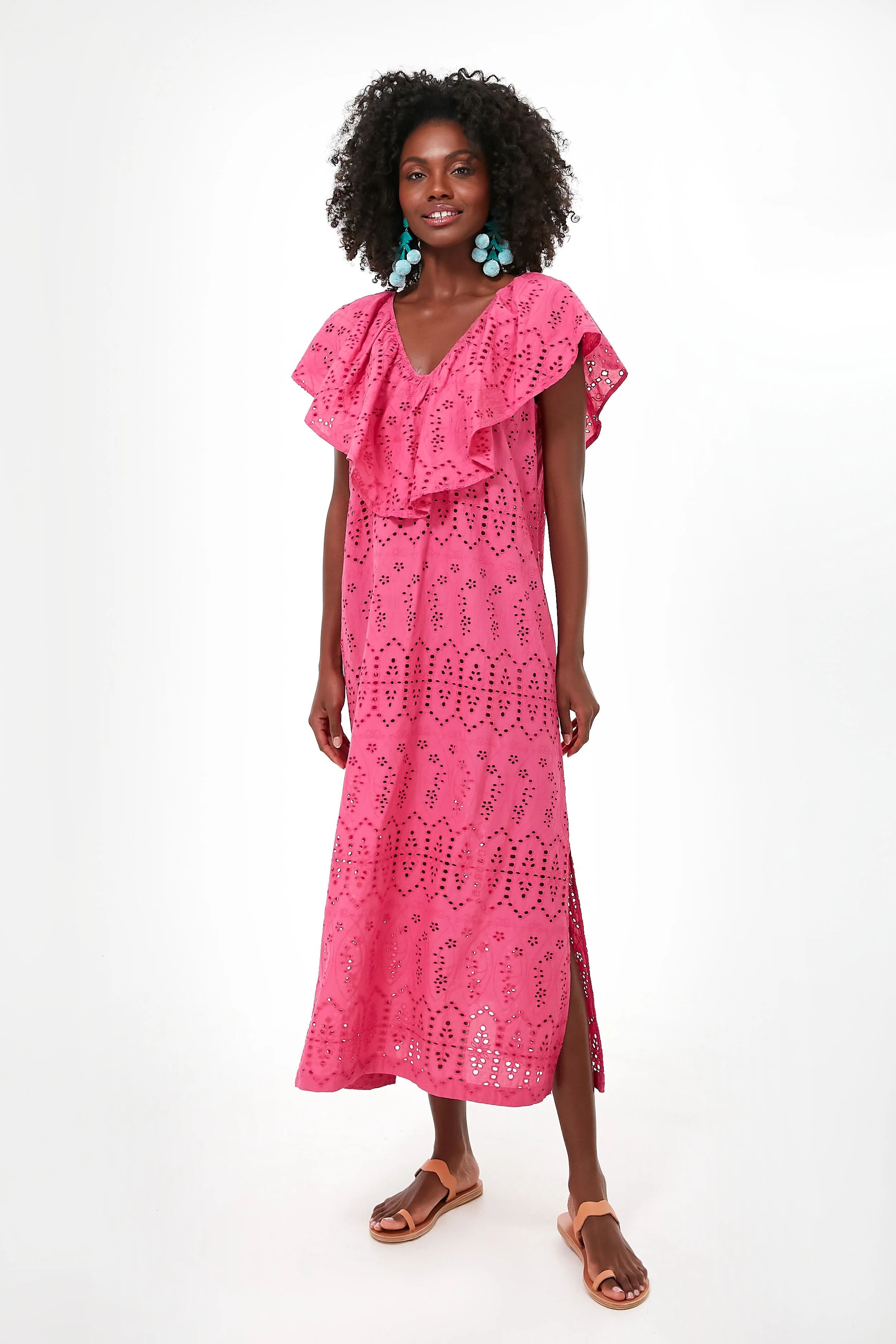 Fuchsia Ruffle Eyelet Caftan | Tuckernuck (US)