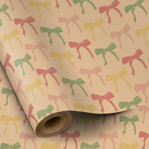 RUSPEPA Bow Wrapping Paper Roll for Girls Kids, Mini Roll, Colorful Bowknot Patterns Kraft Gift Wrap Paper Perfect for Birthday, Baby Shower, Party, Wedding and Anniversary, 17 Inch X 16.4 Feet | Amazon (US)
