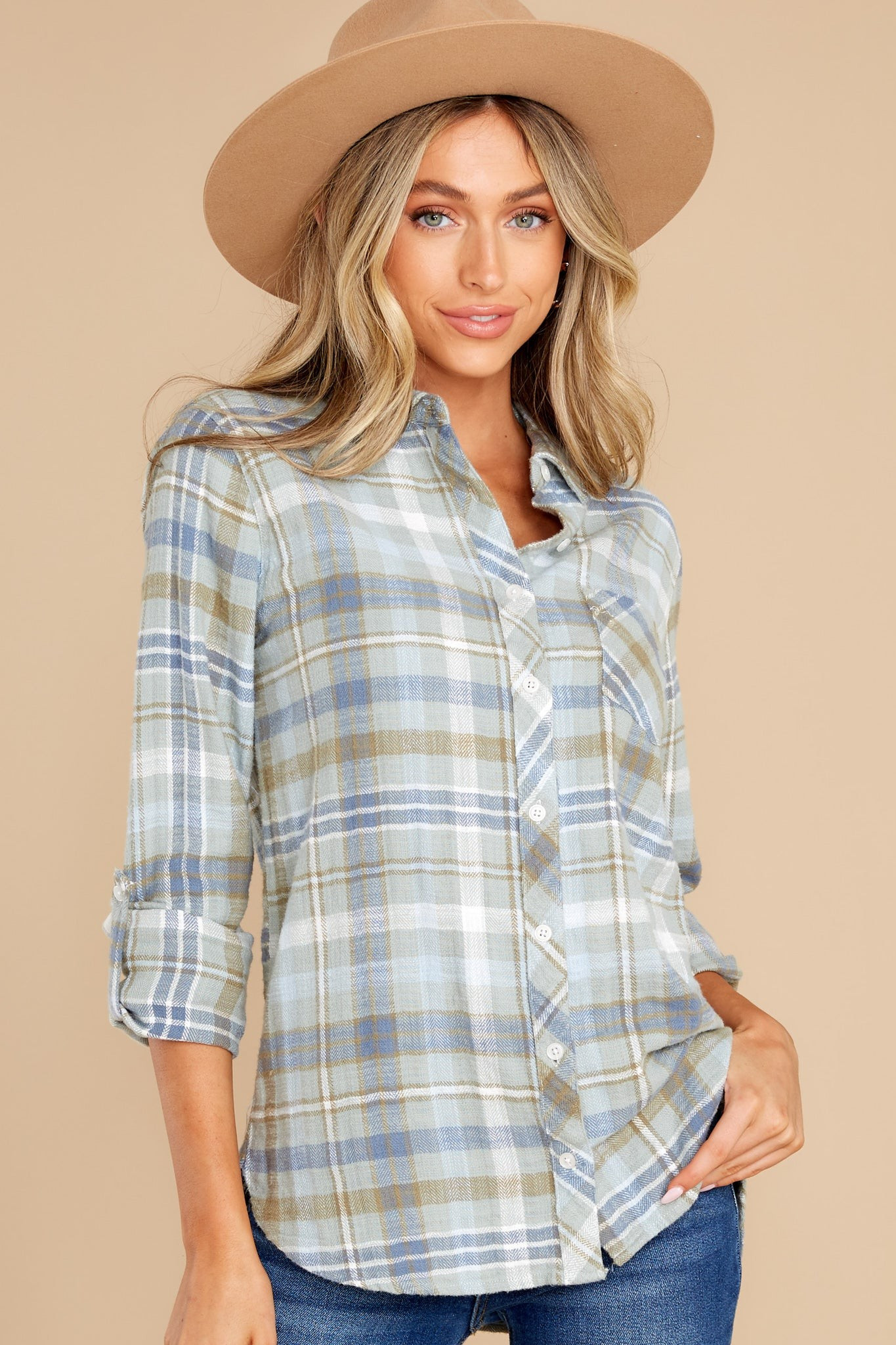 Dain Sage Blue Plaid Top | Red Dress 