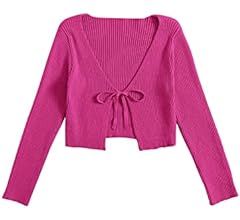 Women's Tie Front Long Sleeve Rib Knit Shrug Sweaters Cardigan Crop Top | Amazon (US)