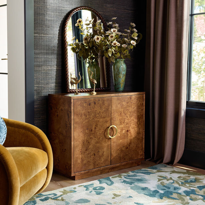 Montrose Brown Burl Wood and Brass Ring Storage Cabinet | World Market