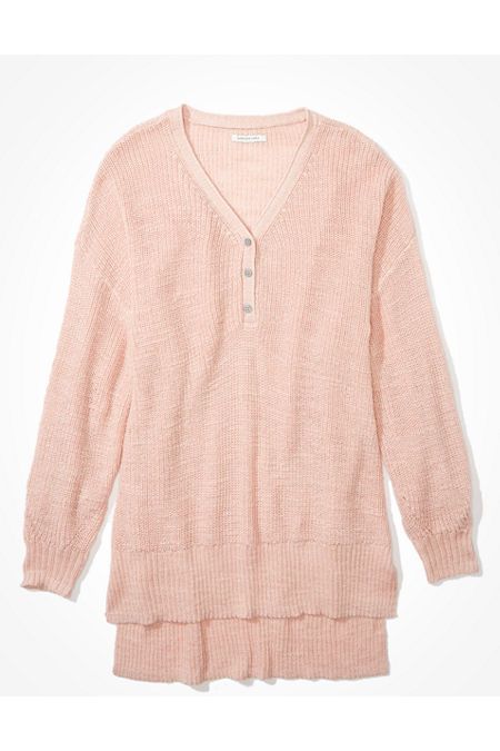 AE Oversized Henley Sweater Women's Blush Large/X-Large | American Eagle Outfitters (US & CA)