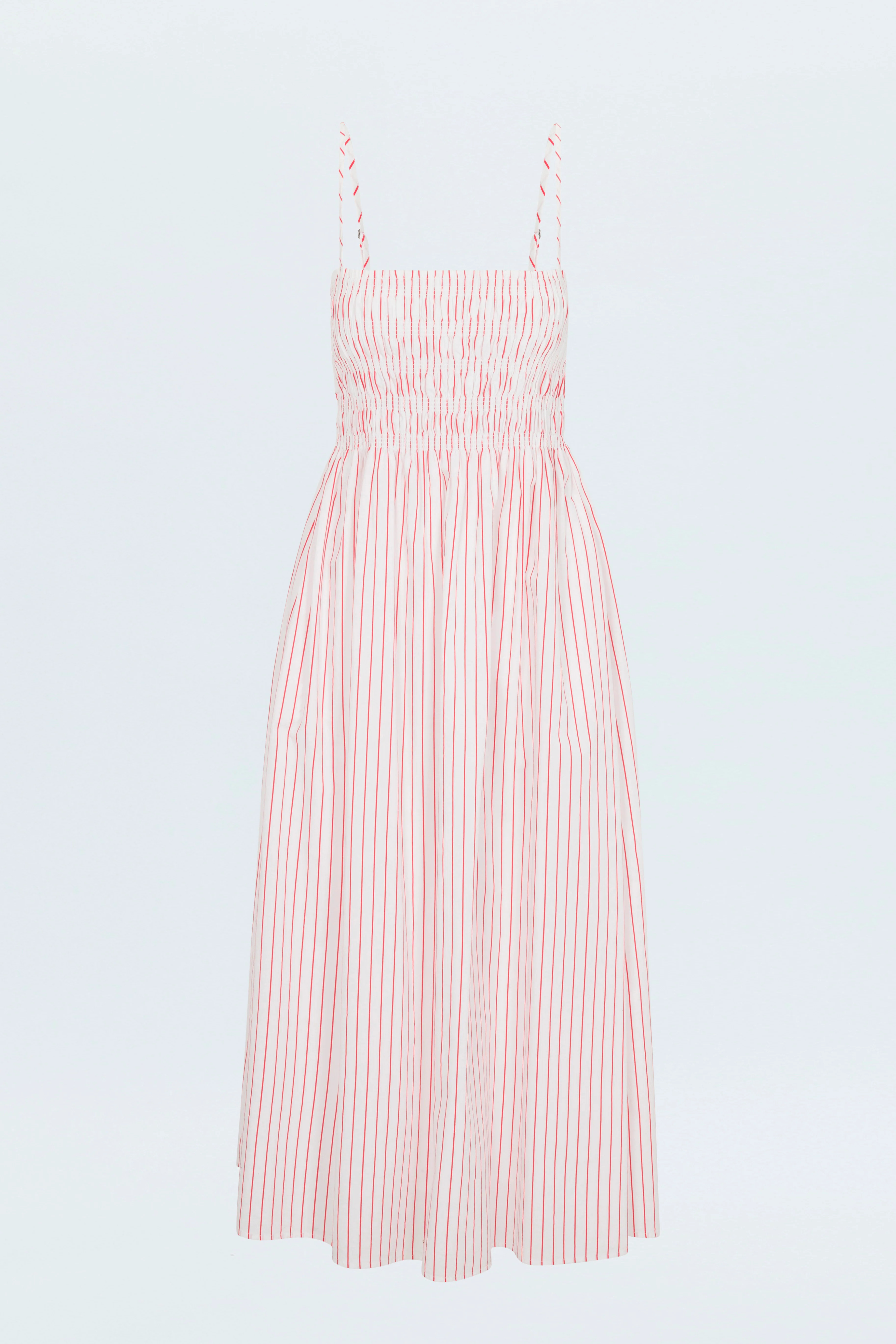 Bianca Shirred Bodice Dress - Ruby Stripe | Pistola Denim
