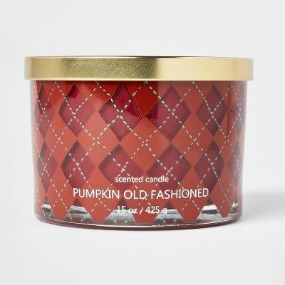 15oz Lidded Glass Jar Argyle 3-Wick Pumpkin Old Fashioned Candle - Opalhouse™ | Target