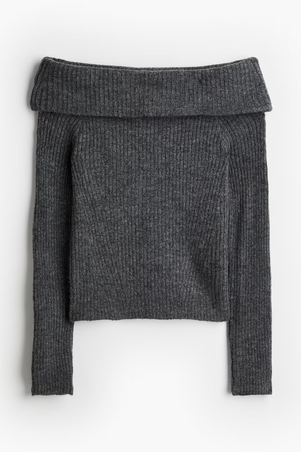 Off-the-shoulder Sweater - Long sleeve - Regular length - Dark gray melange - Ladies | H&M US | H&M (US + CA)