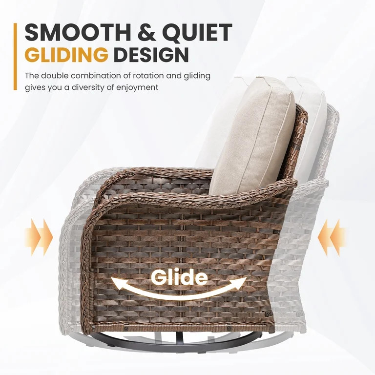 Gymojoy 3 Piece Patio Furniture Sets Wicker Swivel Gliders High Back Rocking Chairs Set of 2 with... | Walmart (US)