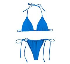 Women Halter String Bikini Set Sexy Thong Cheeky Two Piece Swimsuits Solid Color Bathing Swimwear | Amazon (US)