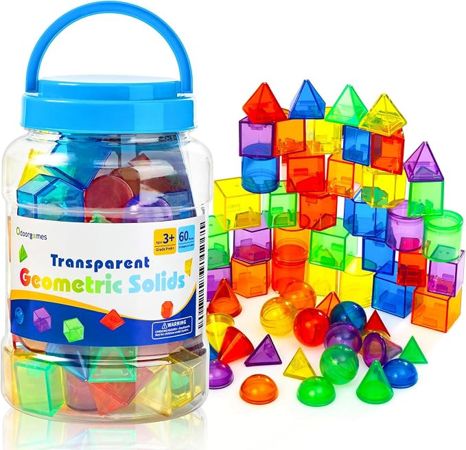 60 Pieces 3D Shapes for Teaching - Geometric Solids for Kids,Light Table Manipulatives,Translucen... | Amazon (US)