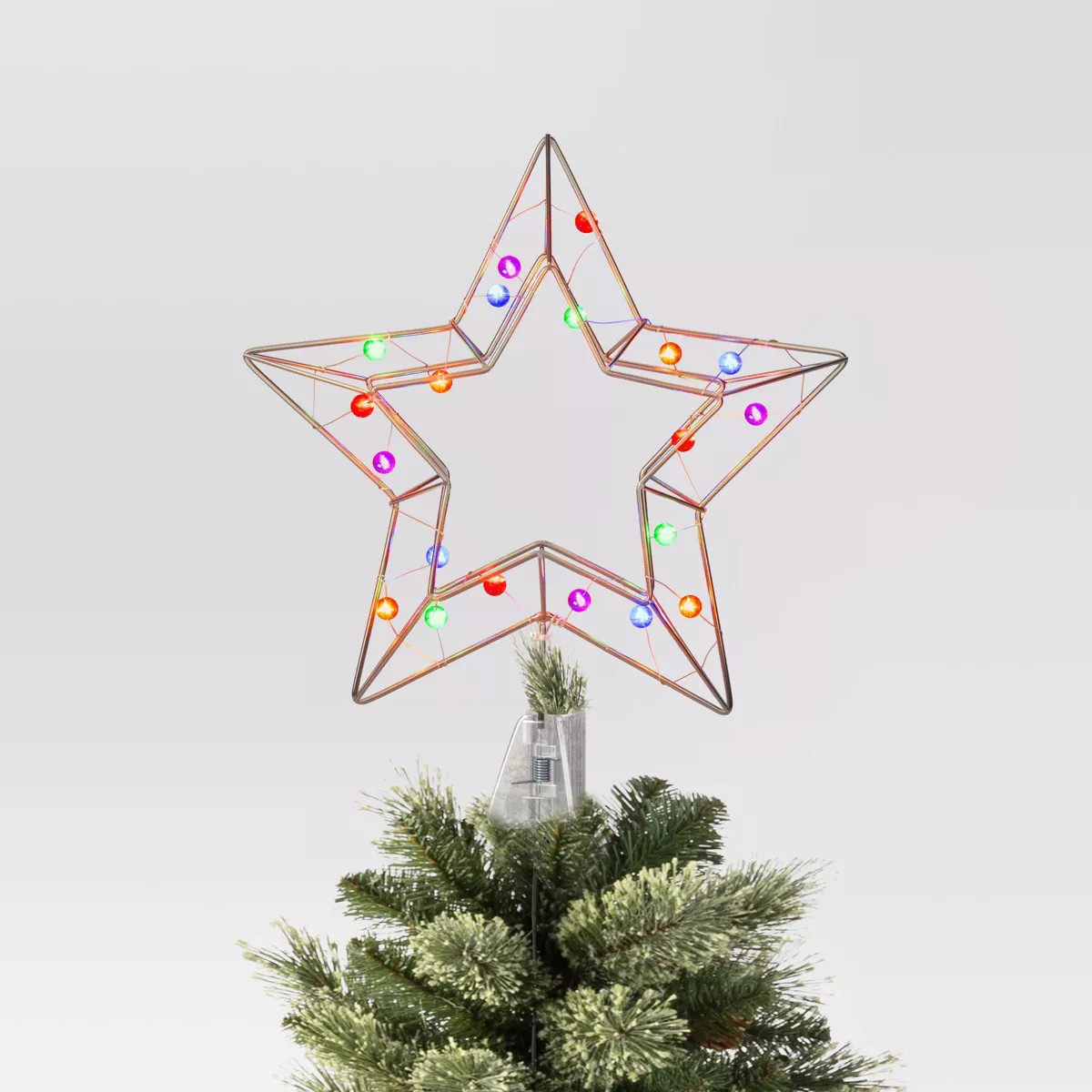 12" Pre-lit Dewdrop Metal Star Christmas Tree Topper Silver with Multicolor LED Globe Lights - Wo... | Target