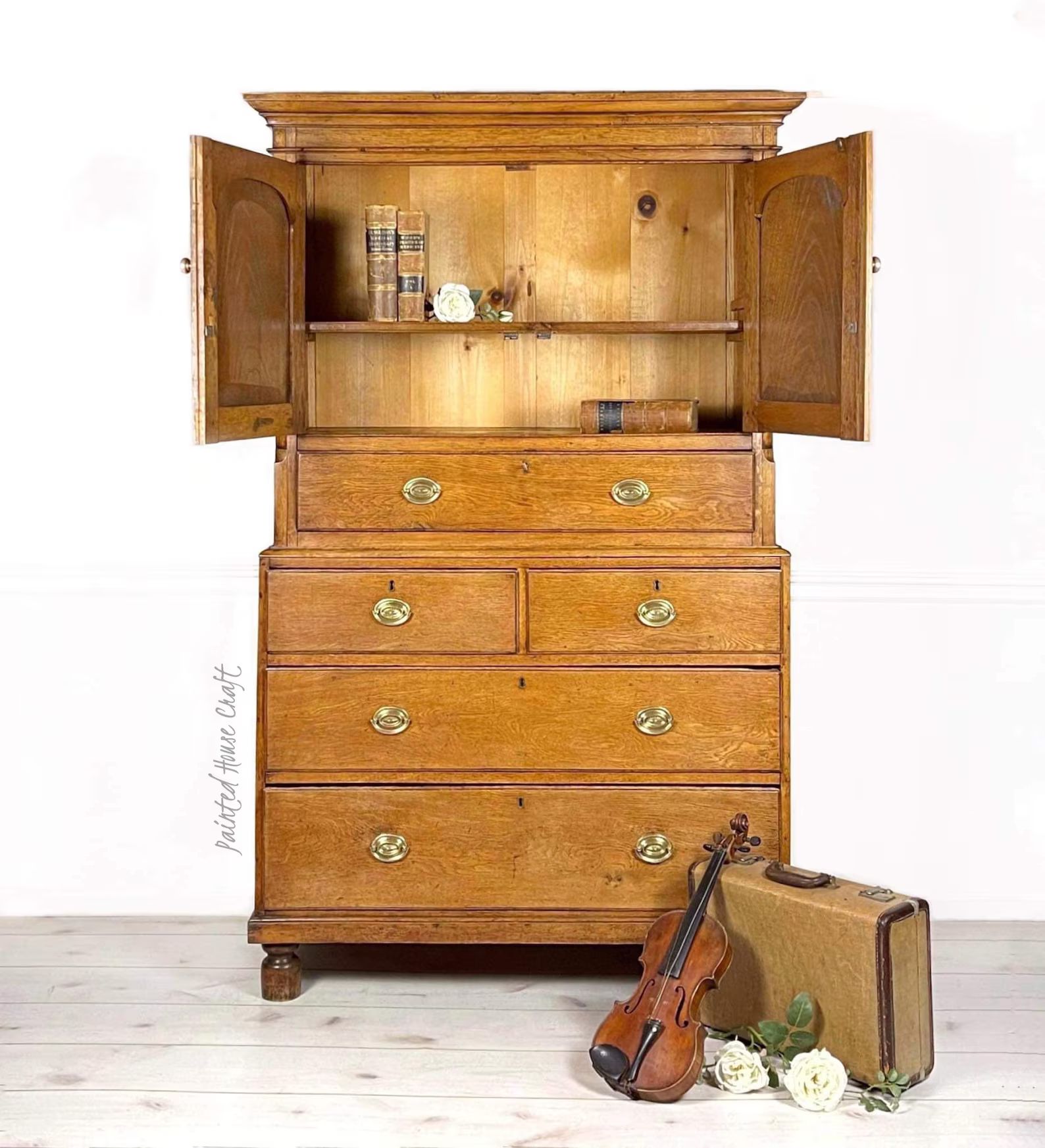 Antique English Oak Linen Press Cupboard Wardrobe Dresser ca 1780-1820. Incredible! | Etsy (US)