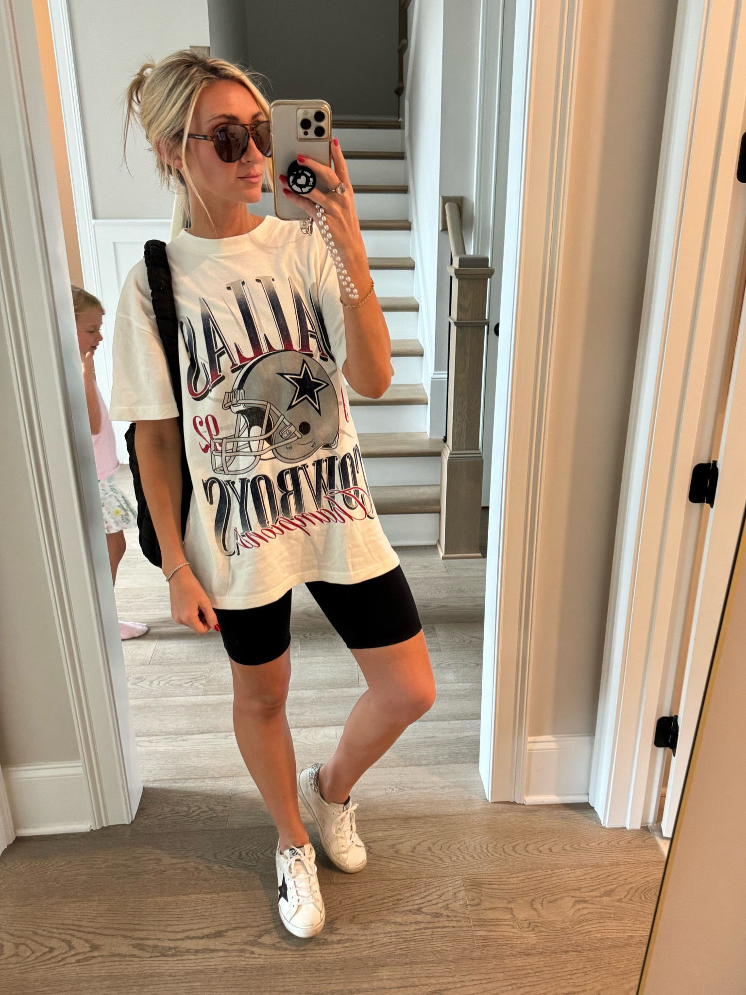 Mom ootd . These biker shorts have 90k reviews! I’m size M. Sized up in tee 

#LTKSummerSales #LTKActive #LTKFindsUnder100