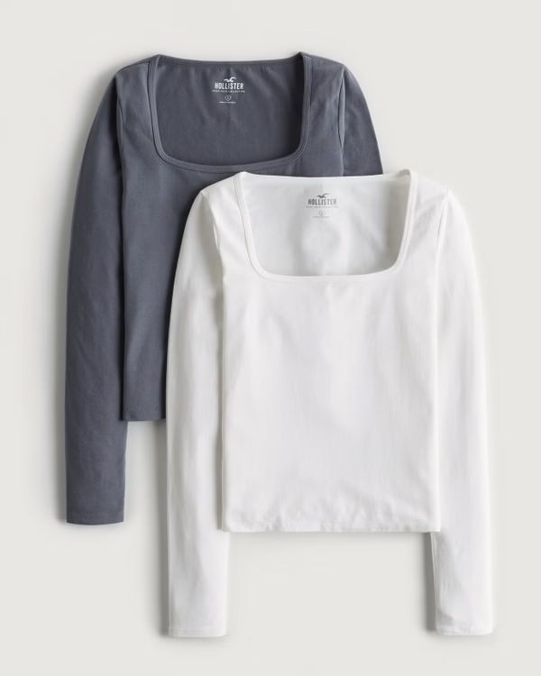 Women's Seamless Square-Neck Baby Tee 2-Pack | Women's Clearance | HollisterCo.com | Hollister (US)