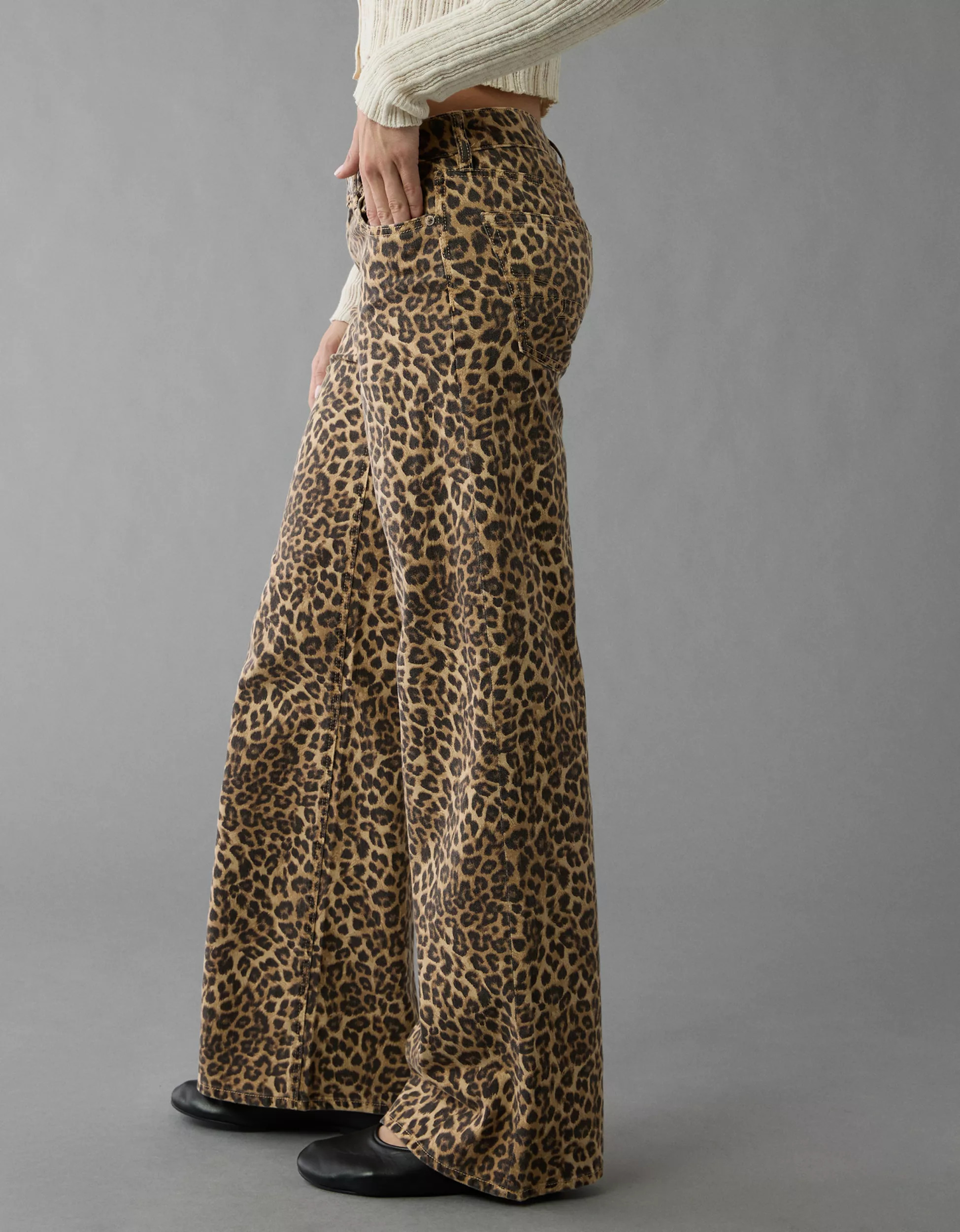 AE Stretch Leopard Low-Rise Baggy Wide-Leg Pant | American Eagle Outfitters (US & CA)