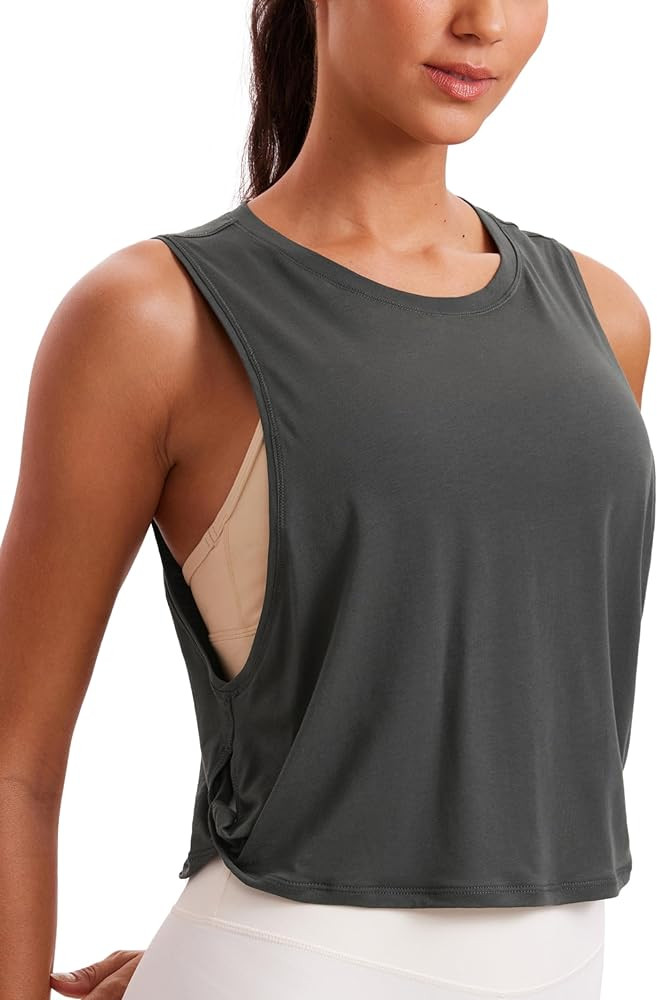 CRZ YOGA Pima Cotton Cropped Tank Tops for Women - Sleeveless Sports Shirts Athletic Yoga Running... | Amazon (US)