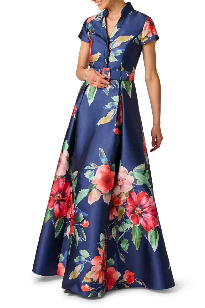 Floral Belted Mikado Gown (Women) | Nordstrom | Nordstrom