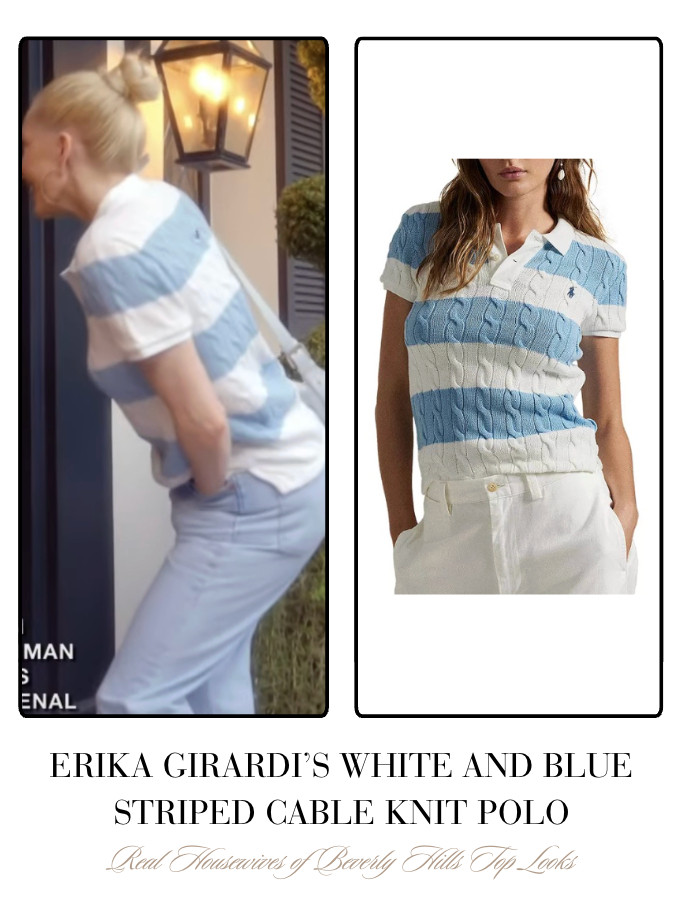 Erika Girardi's White and Blue Striped Cable Knit Polo 

 