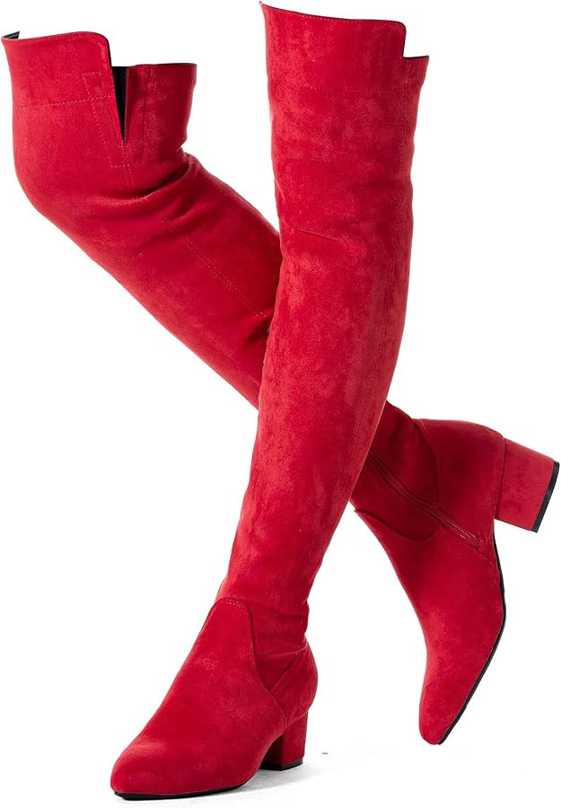 N.N.G Women Over the Knee Boots Thigh High Suede Black Block Low 2 Inch Heel Chunky Above Knee Wi... | Amazon (US)