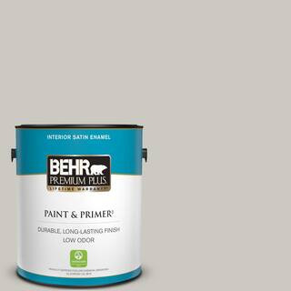 BEHR PREMIUM PLUS 1 gal. Designer Collection #DC-008 Gratifying Gray Satin Enamel Low Odor Interi... | The Home Depot