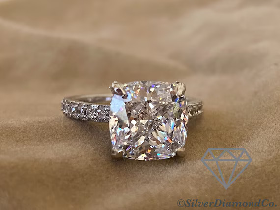 5 Carat Cushion Cut Lab Created Diamond Ring Engagement Wedding Promise Anniversary 925 Sterling ... | Etsy (US)