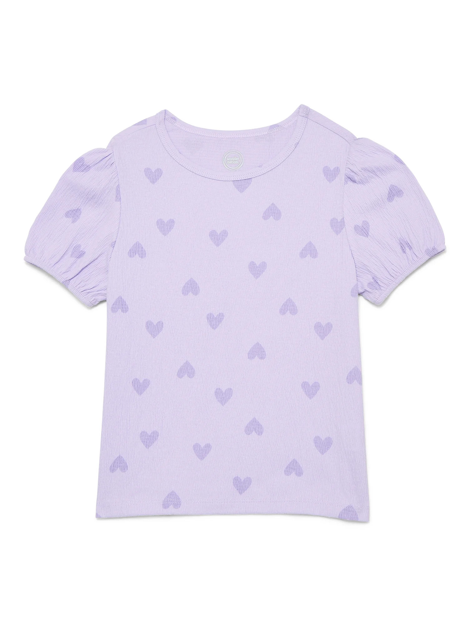 Wonder Nation Girls Crinkle Jersey Tee with Short Sleeves, Sizes 4-10 | Walmart (US)