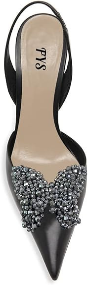 FYS Women Pretty Elegant Slip on Pointed Toe Slingback Sandals D'Orsay Pumps Butterfly Crystal Rh... | Amazon (US)