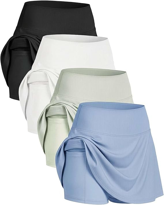 Real Essentials 4 Pack: Women's Ribbed Active Skort Pockets Skirt Running Tennis Golf Workout Spo... | Amazon (US)