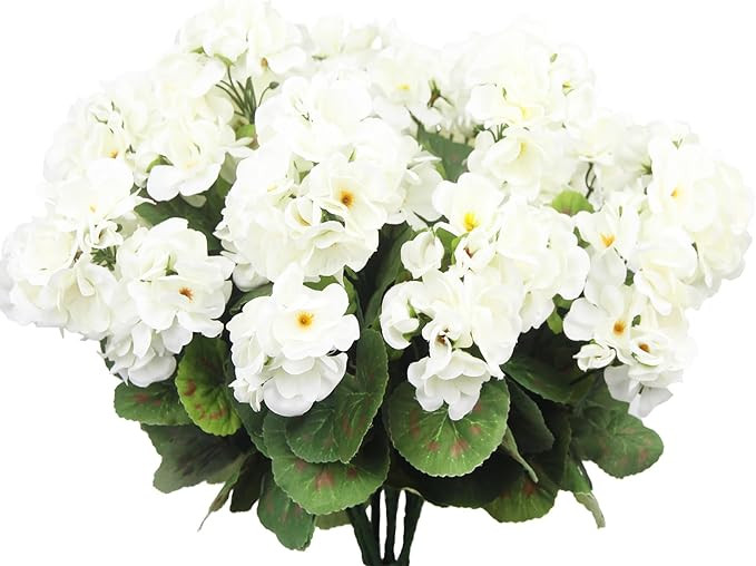CITYES 8 Pcs Artificial Geraniums Flowers White Silk Geraniums for Outdoors UV Resistant Artifici... | Amazon (US)