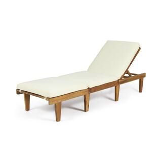 Noble House Ariana Wood Outdoor Chaise Lounge with Cream Cushion 7344 - The Home Depot | The Home Depot