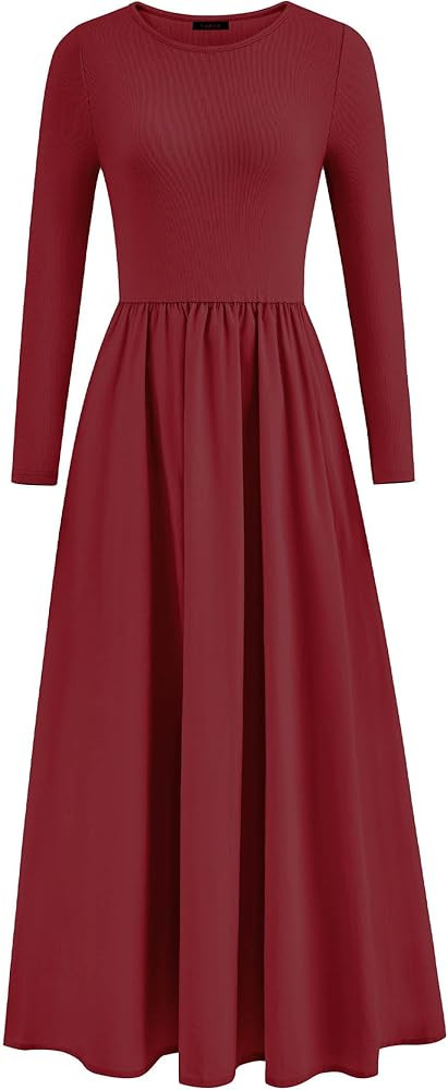 KIRUNDO Women Casual Long Sleeve Midi Dress 2025 Fall Wedding Guest Flowy Bohemian Modest Long Dr... | Amazon (US)