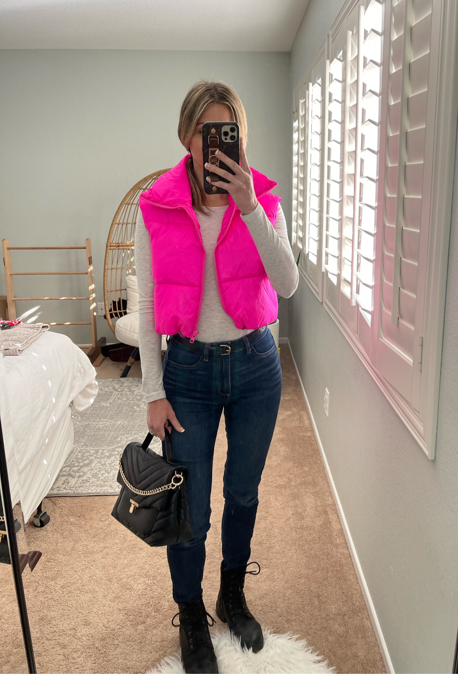 Pink puffer vest. Black jeans. Black handbag. Grey long sleeve. Casual winter outfit. Ootd. Gold jewelry. Black belt.

www.livingbarelyblonde.com
#barelyblonde #stylewithjen #treasure #daniau #summerof #jenniferxerin #ltkwinter

#LTKFind #LTKunder100 #LTKSeasonal