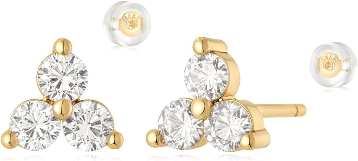 MYEARS Women Trio Earrings Gold Flower Stud Three-stone 14K Small Simple Hypoallergenic Everyday ... | Amazon (US)