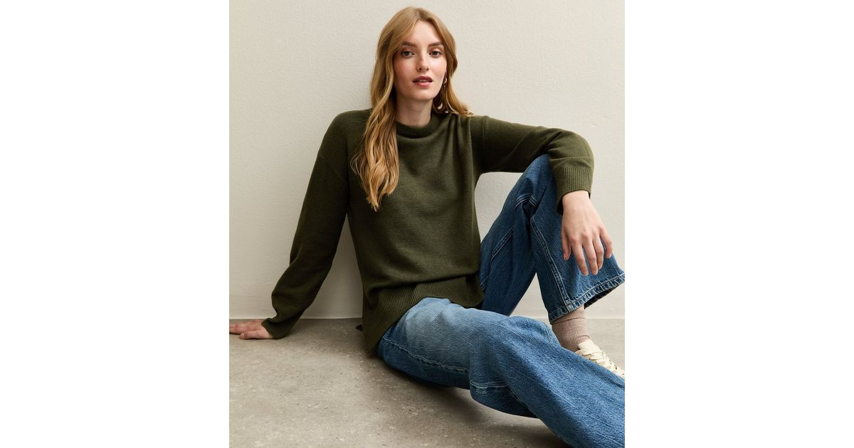 Dark Khaki Knitted Side Split Jumper | New Look | New Look (UK)