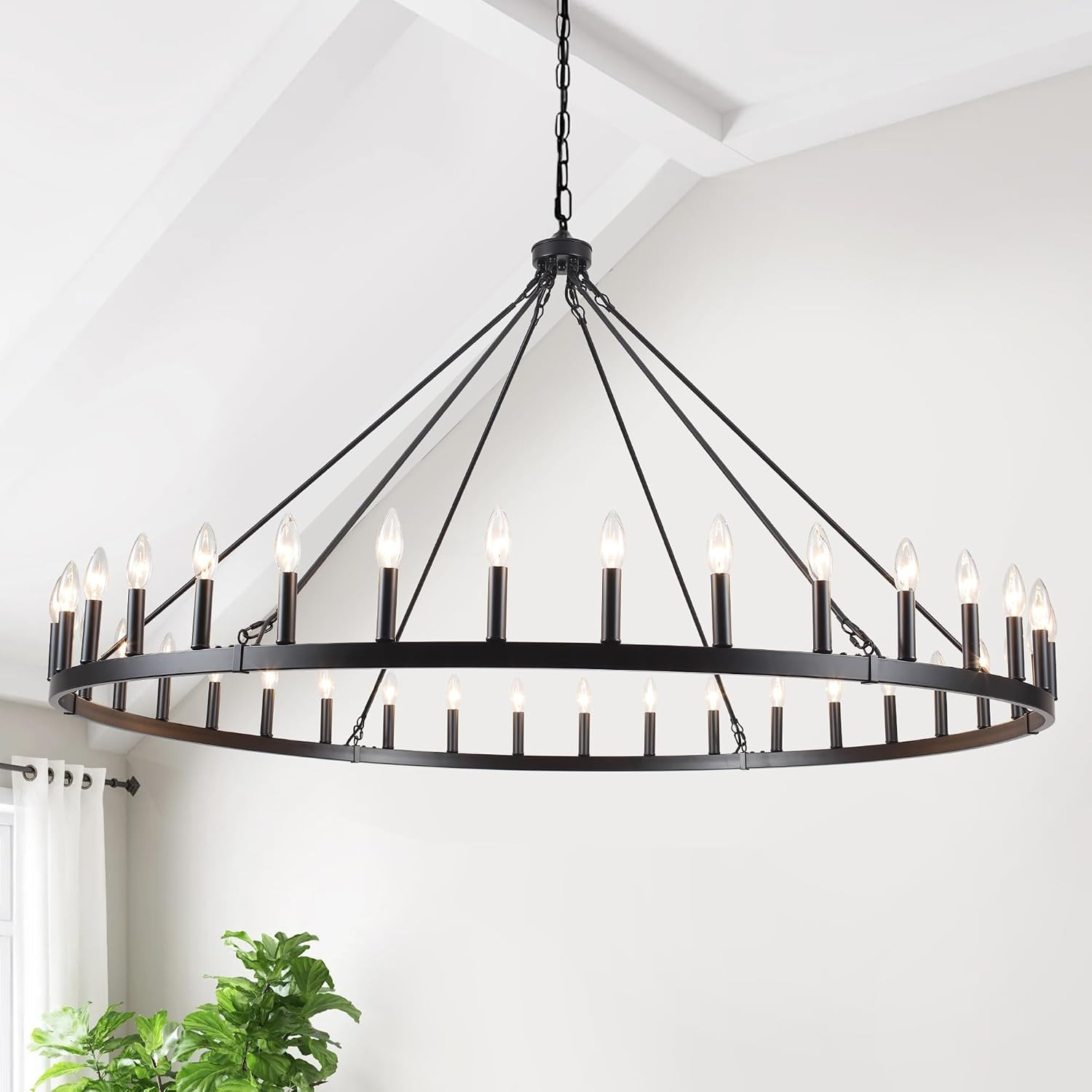 Black Extra Large Wagon Wheel Chandelier, 60 inch 36 Lights Farmhouse Chandelier, Industrial Cand... | Amazon (US)