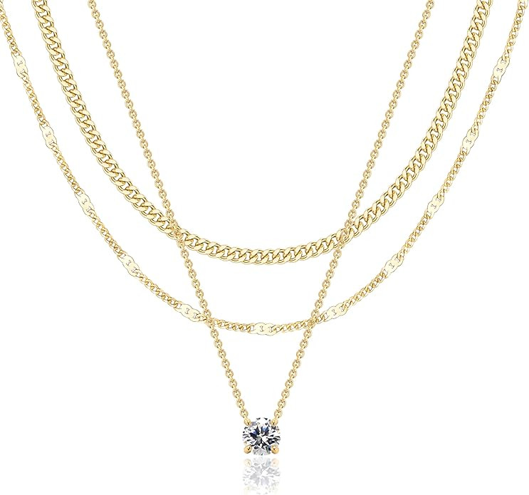 WomenGifts Layered Gold Necklaces for Women, 14K Gold Sterling Silver Plated Dainty Pendant Neckl... | Amazon (US)