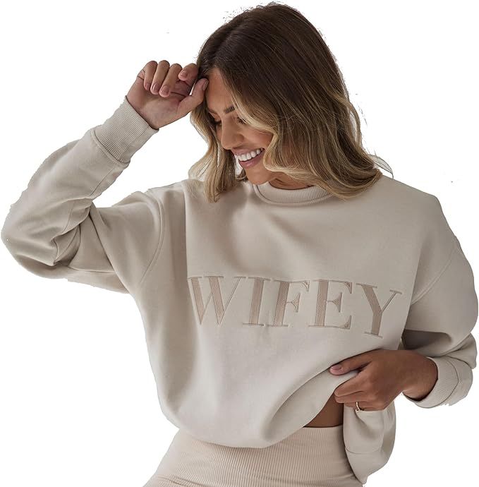 Six Stories Embroidered 'Wifey' Sweatshirt, Newlywed Chic, Comfy & Soft, Honeymoon Essential, Wed... | Amazon (US)
