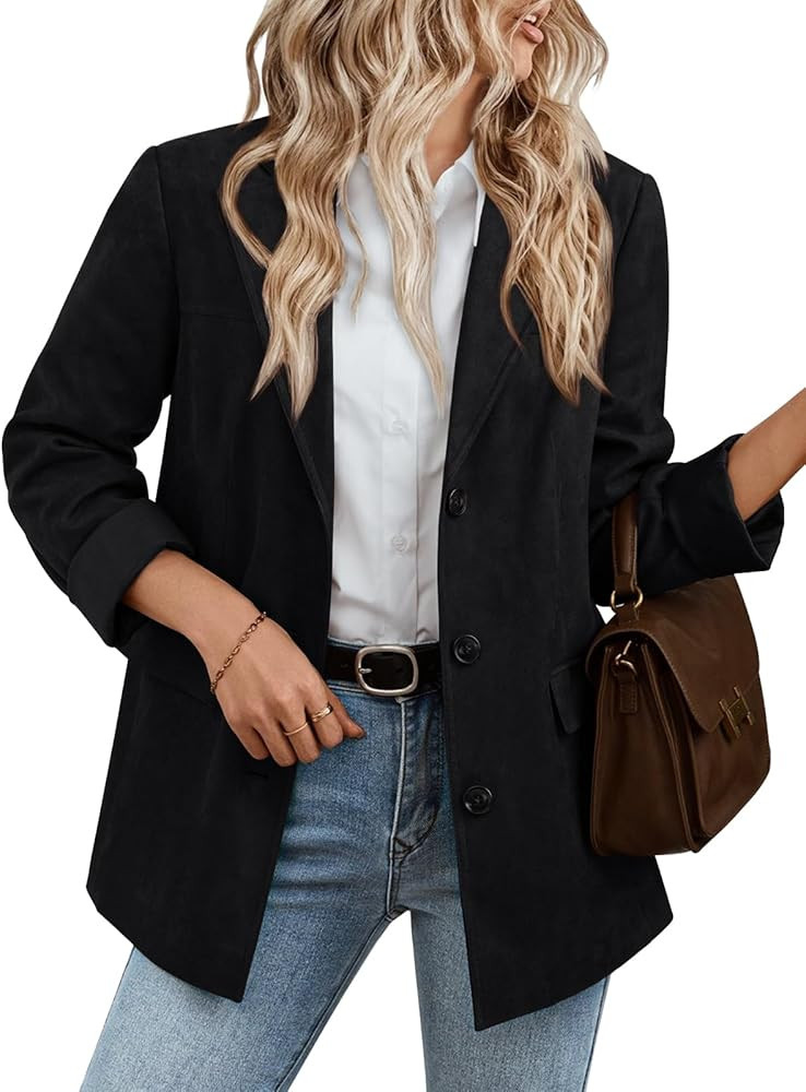 LILLUSORY Blazers for Women Business Casual Long Sleeve Suits Faux Suede Jackets Coats Work Blaze... | Amazon (US)