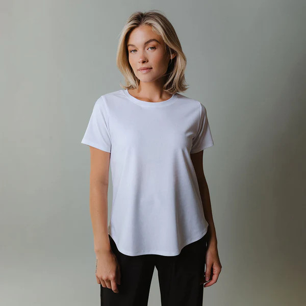 Ribbed Basic Crew Neck Tee, White | Albion Fit