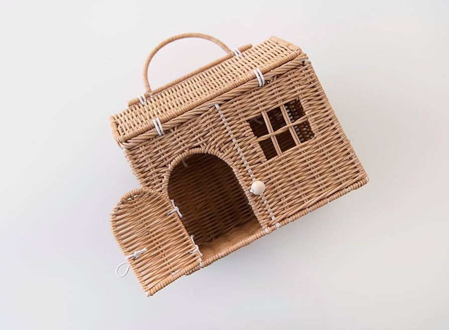 Rool Rattan House Shaped Basket Wicker Small Dollhouse Gift for Girls, Boho Toys, Mouse in a Box ... | Amazon (US)