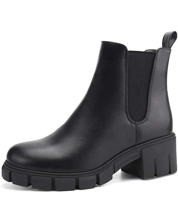 starmerx Women Platform Ankle Boots Elastic Chelsea Boots Mid Heel Slip on Booties | Amazon (US)