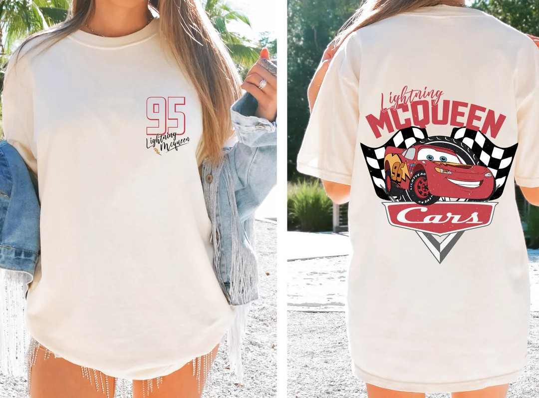 Two sided Retro Lightning Mcqueen Shirt, Lightning McQueen 95 Shirt, Piston Cup shirt, Pixar Cars... | Etsy (US)