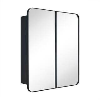 TEHOME 26 in. W x 30 in. H Double Door Rectangular Metal Framed Rounded Bathroom Medicine Cabinet... | The Home Depot