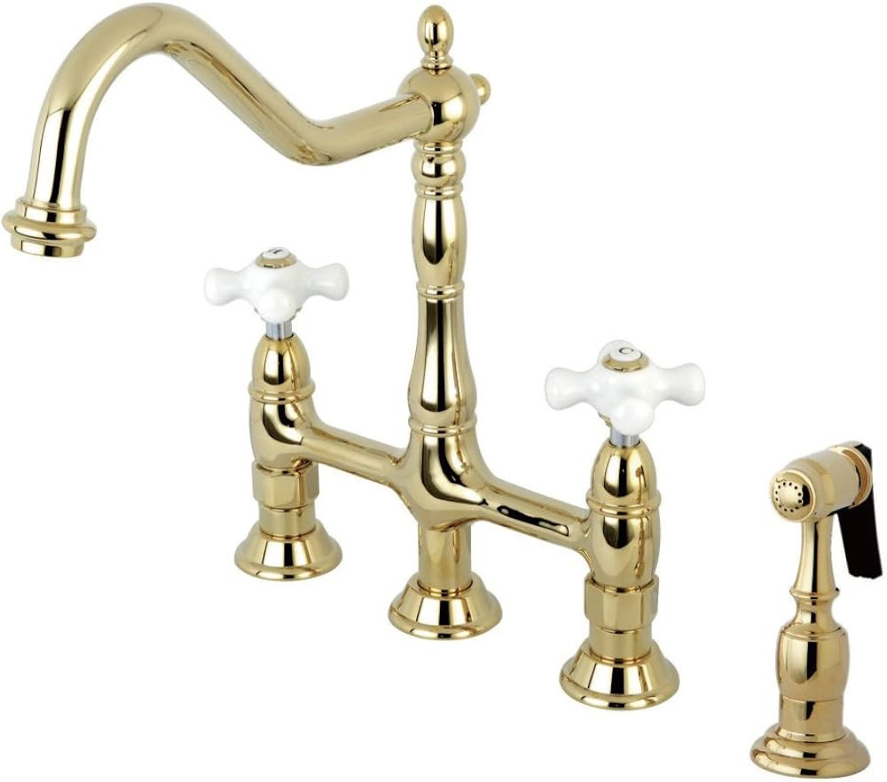 Kingston Brass KS1272PXBS Heritage Kitchen Faucet with Brass Sprayer, 8-3/4-Inch, Polished Brass | Amazon (CA)