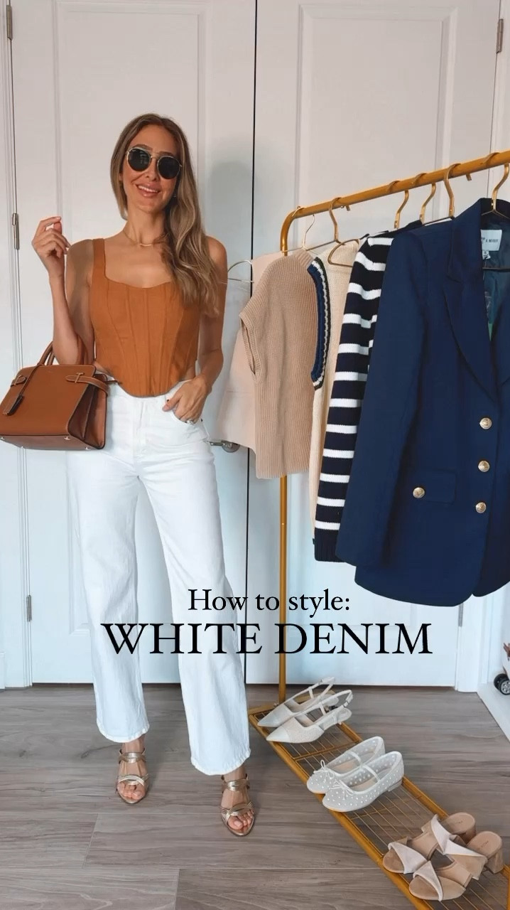 How to style white denim 
I am wearing a size 27 on pants and size small on tops 
Everything runs tts 
Comfortable, chic and beautiful outfits 
Cardigan 
Navy blue blazer 
Striped sweater 

#LTKOver40 #LTKStyleTip #LTKVideo
