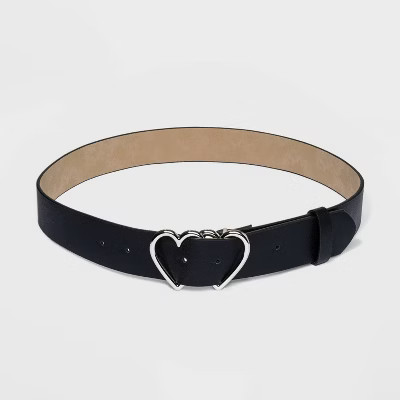 Women's Fable Double Heart Metal Buckle Belt - Wild Fable™ Black XXL | Target