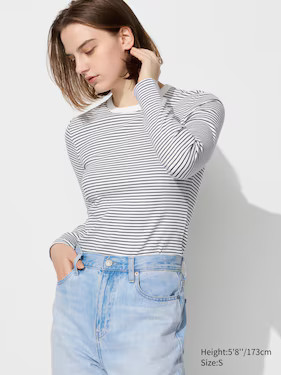 WOMEN'S SOFT RIBBED STRIPED CREW NECK LONG SLEEVE T-SHIRT | UNIQLO AU | Uniqlo Australia
