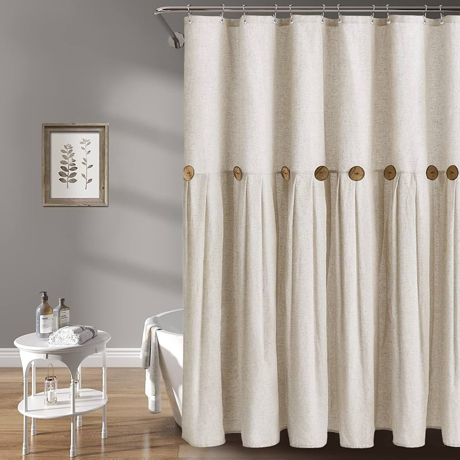 Awellife Linen Button Farmhouse Shower Curtain,Linen and Cotton Woven Fabric,Country Rustic Style... | Amazon (US)