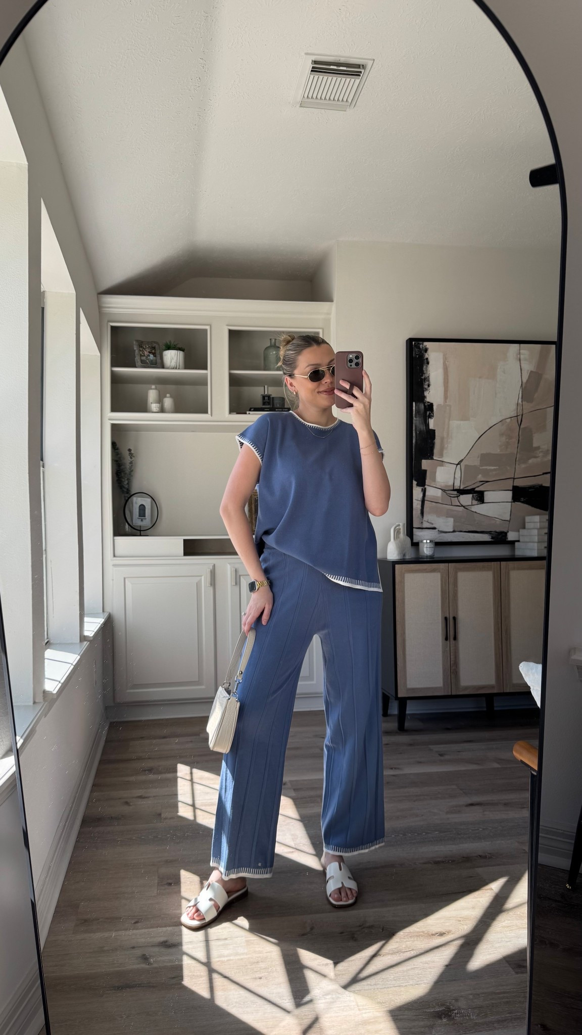 Casual spring outfit | I love this lounge set. I have it in several colors and it’s bump friendly and super comfortable for postpartum. Wearing size M in the set. Sandals fit tts. 

#LTKStyleTip #LTKSeasonal