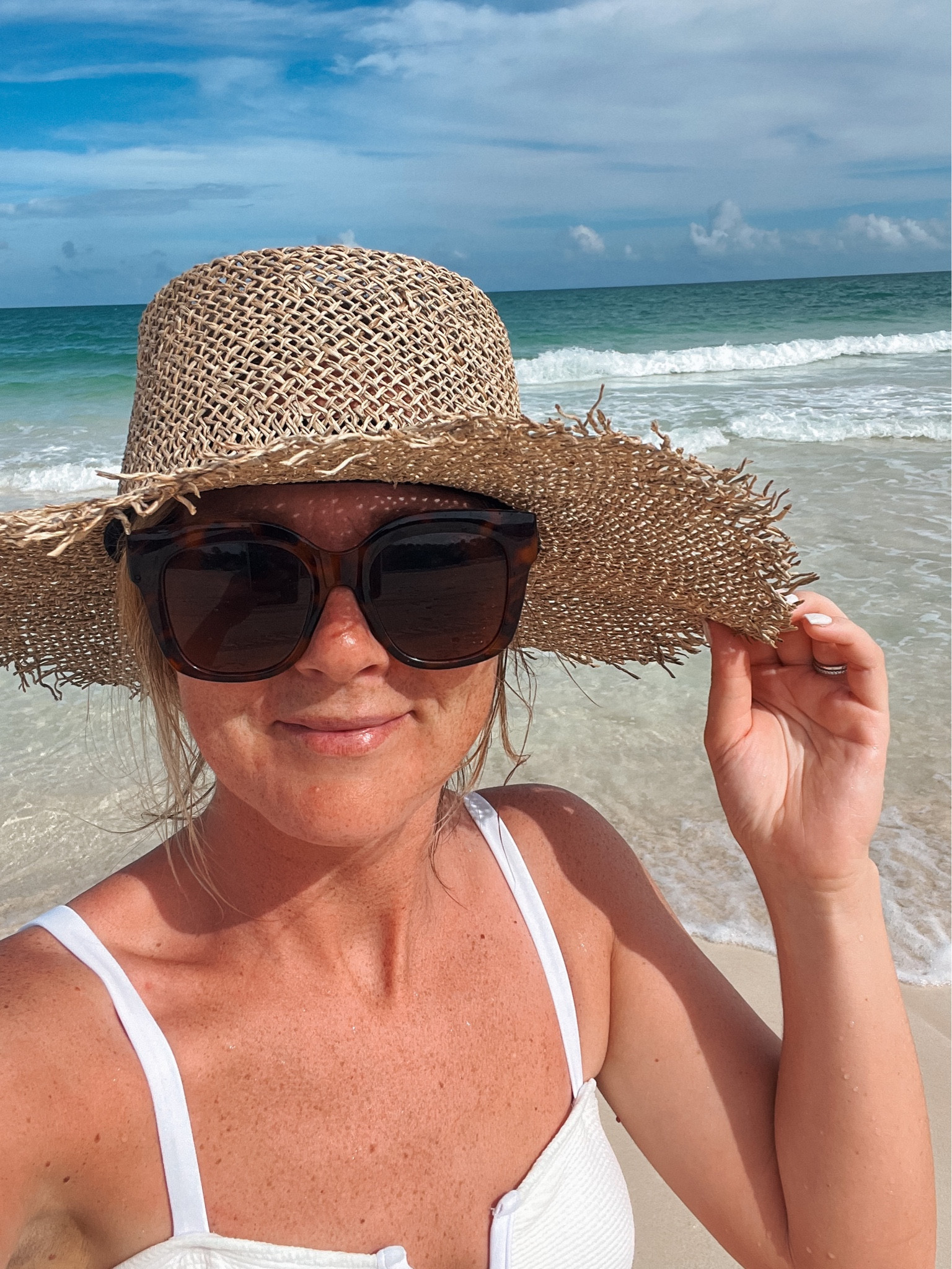White swimsuit. Ribbed swimsuit. Seagrass beach hat. Neutral swimsuit. Honeymoon outfits. Beach vacation outfits  Mexico vacation outfits. 

#LTKunder50 #LTKSeasonal #LTKswim