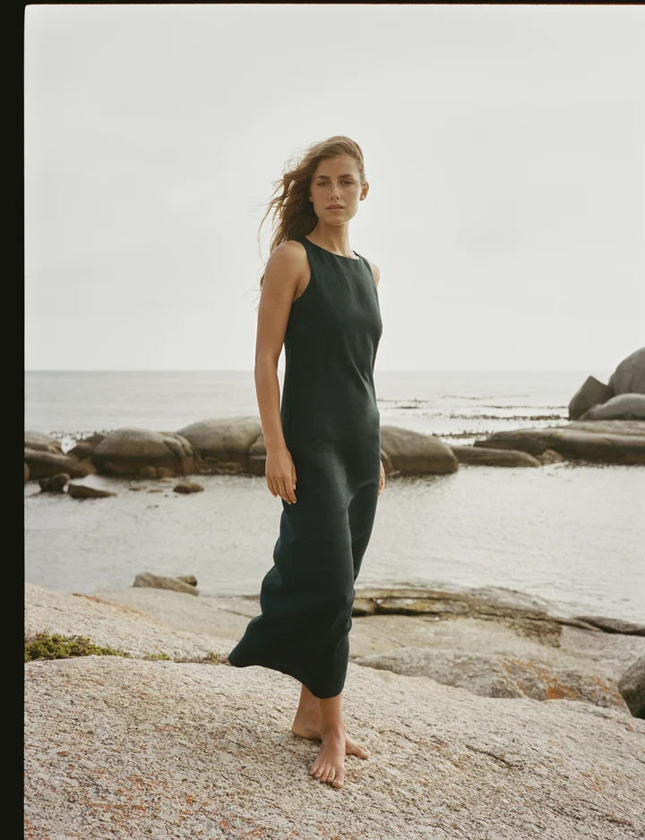 Birley Dress: Linen, Navy Blue | With Nothing Underneath